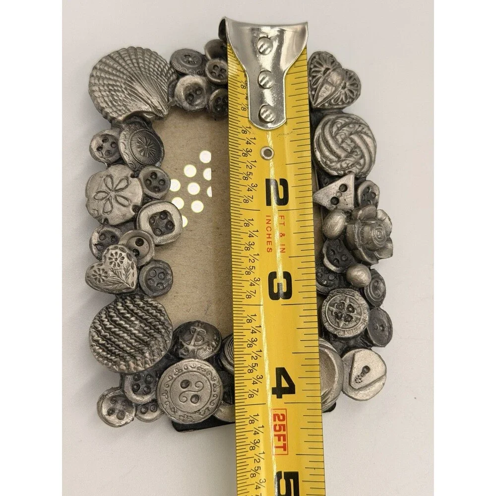 Vintage Pewter Button Picture Frame 4.25x3.5